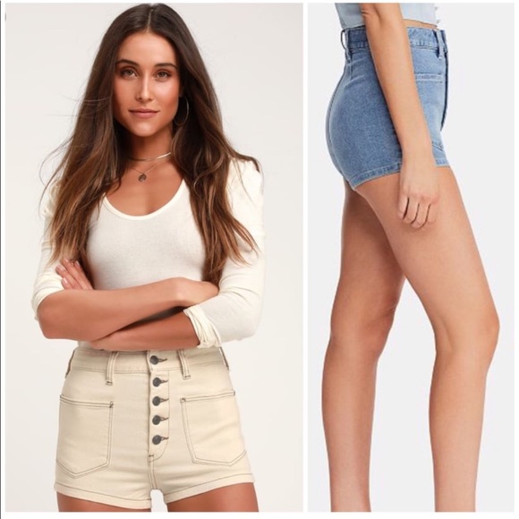 FREE PEOPLE BRIDGETTE CREAM BUTTON-FLY DENIM SHORTS B209-13 - Picture 2 of 9